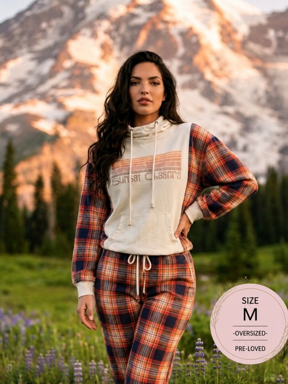 Sunset Chasers Mock Hoodie Plaid Sleeve Pullover Shacket